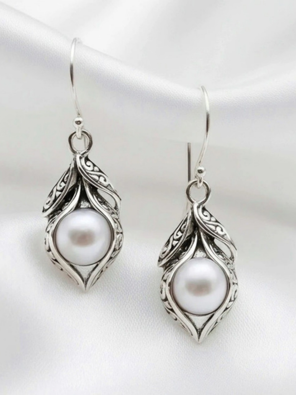 Pearl Drop Earrings in Silver